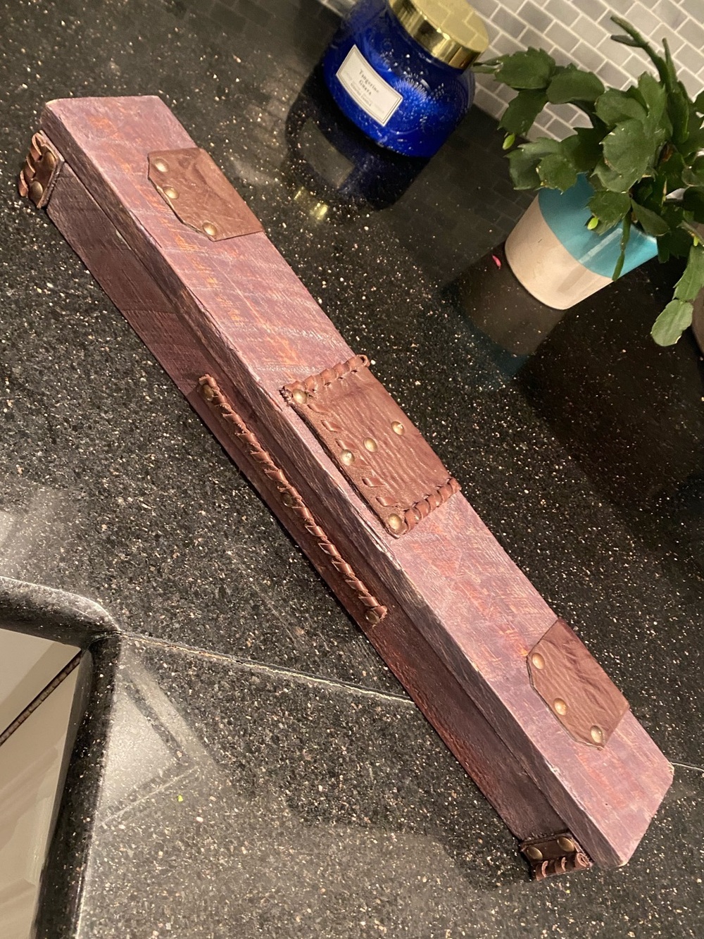 Vintage Handmade Purple Wooden Velvet-Lined Wand Box 18”